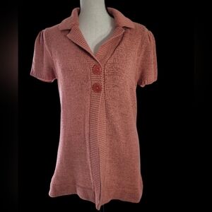 AUGUST SILK CARDIGAN Coral Cap Sleeves